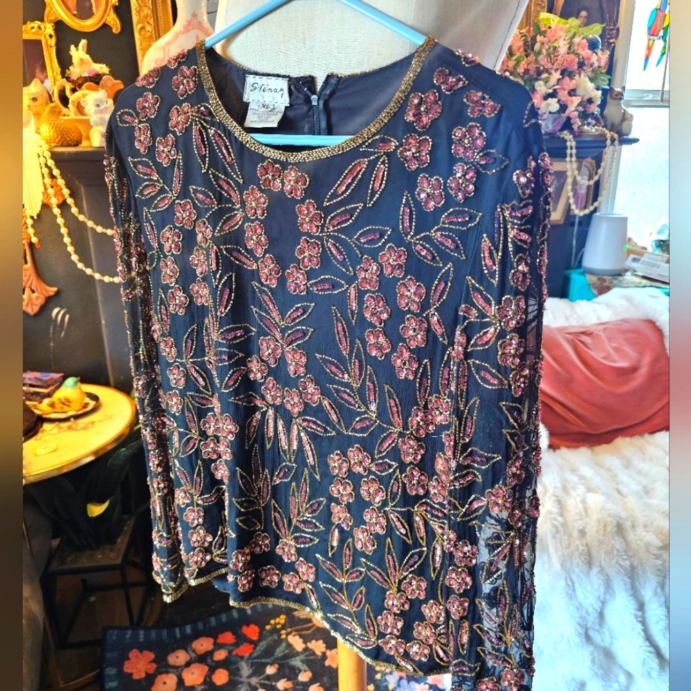 Vintage silk beaded top size XL